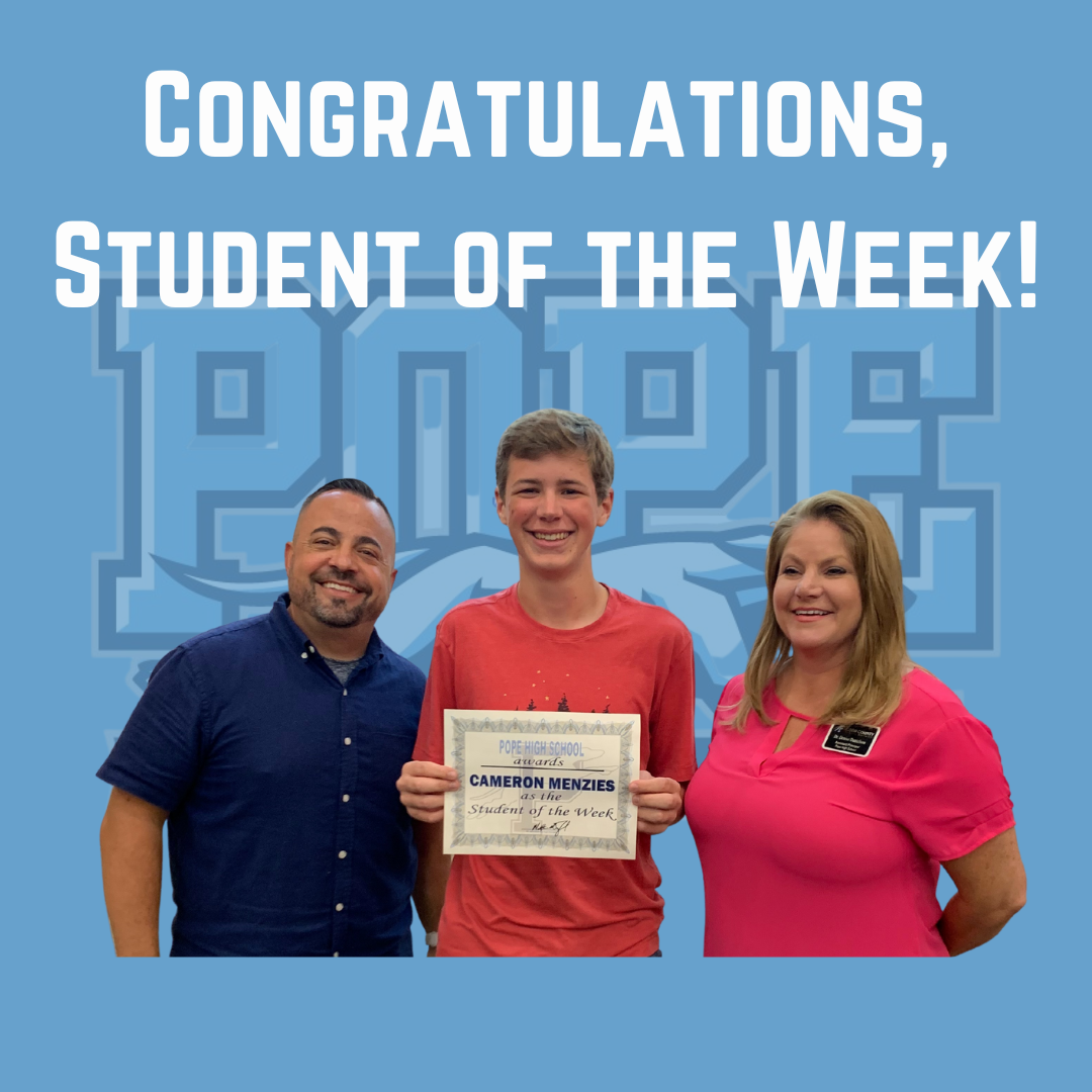 Student of the week with principal and teacher