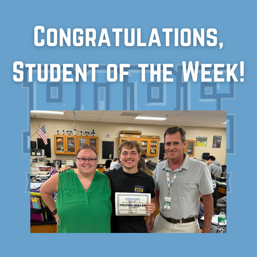 student of the week with principal and teacher