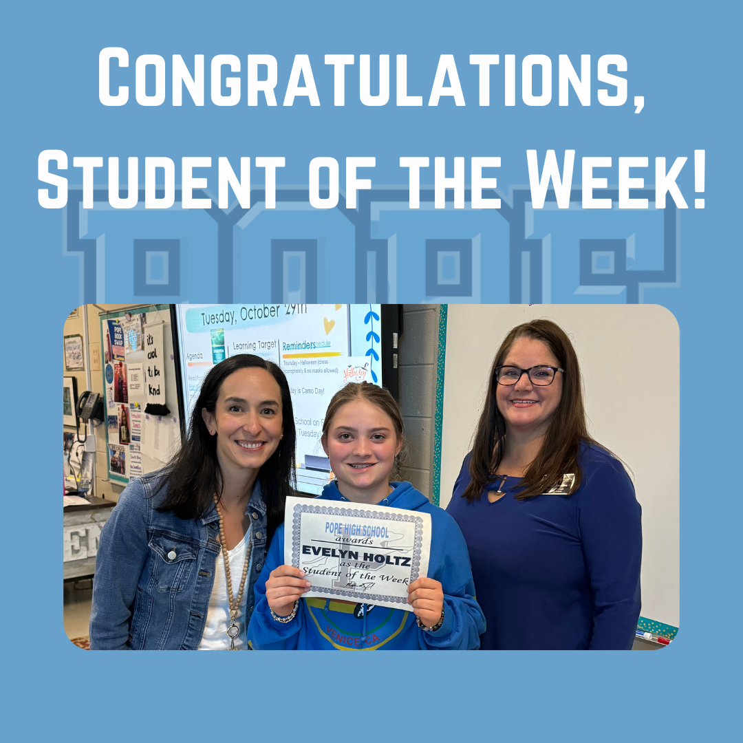 Student of the week with principal and teacher