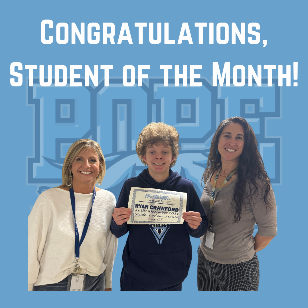 student of the month with principal and teacher