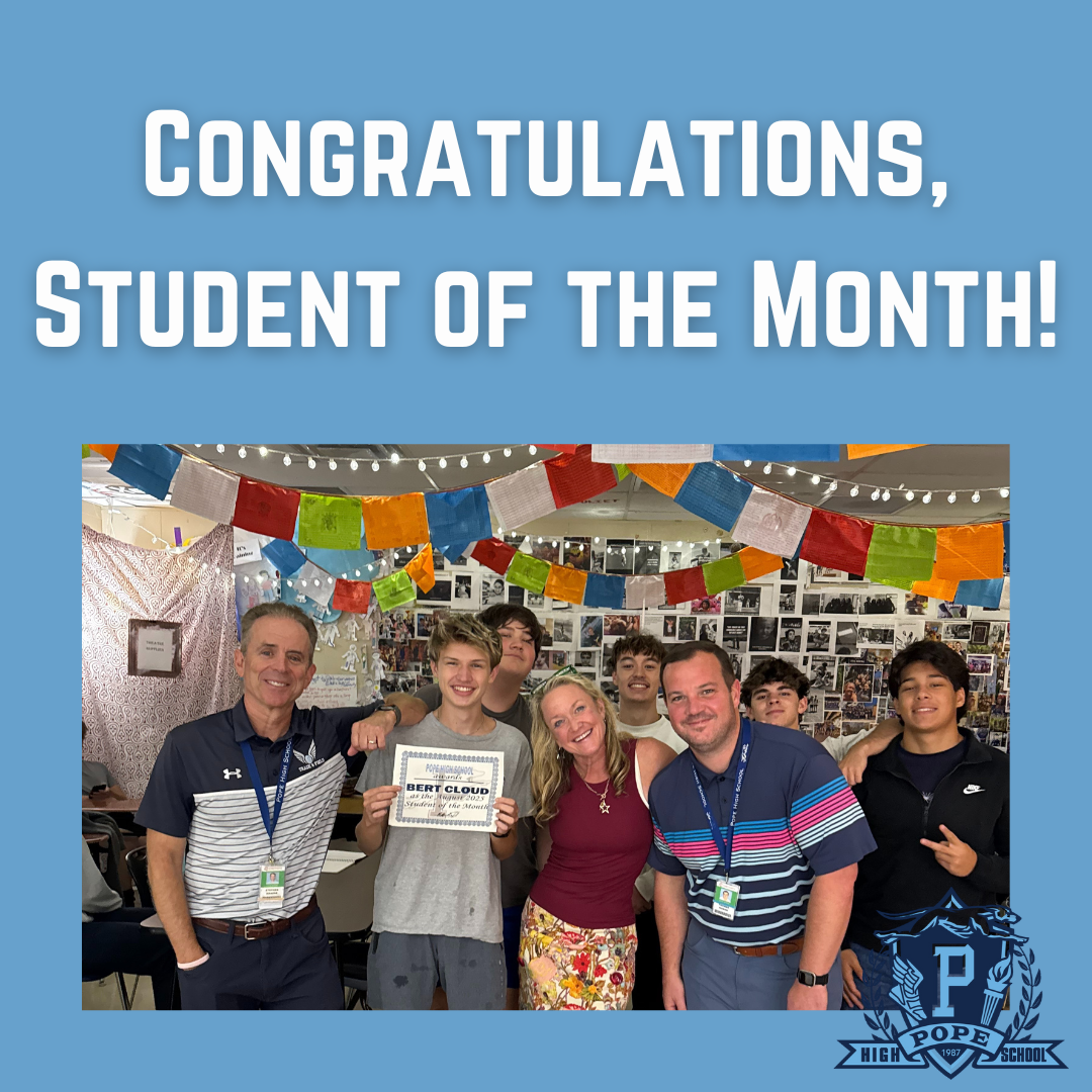 student of the month with principal, coach, teacher, and class