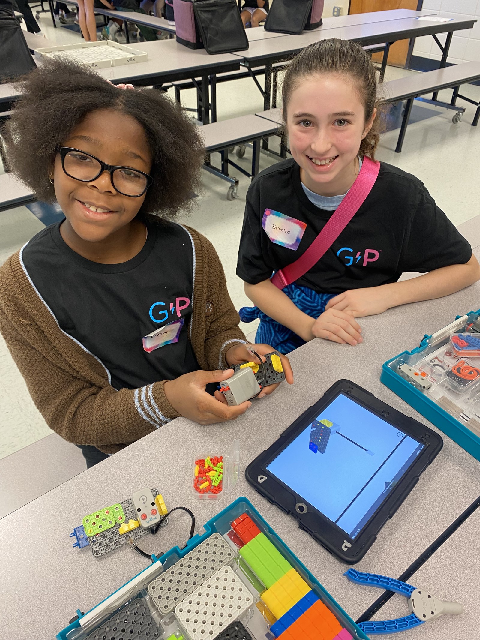 Future engineers at work! Tritt Elementary students collaborate during the Girl-Powered Robotics Workshop.