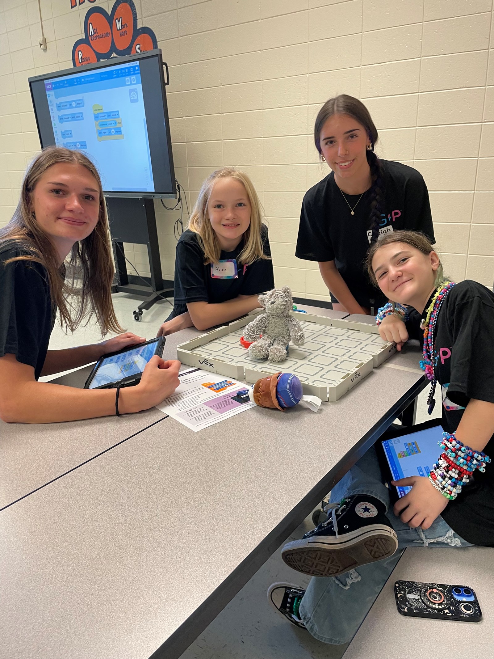 Future engineers at work! Tritt Elementary students collaborate during the Girl-Powered Robotics Workshop.