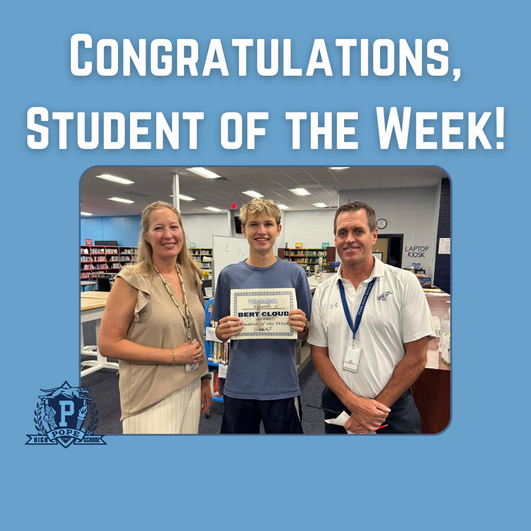 student of the week with principal and teacher