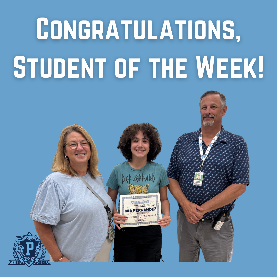 student of the week with principal and teacher