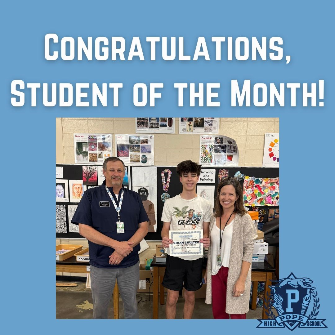 student of the month with principal and teacher