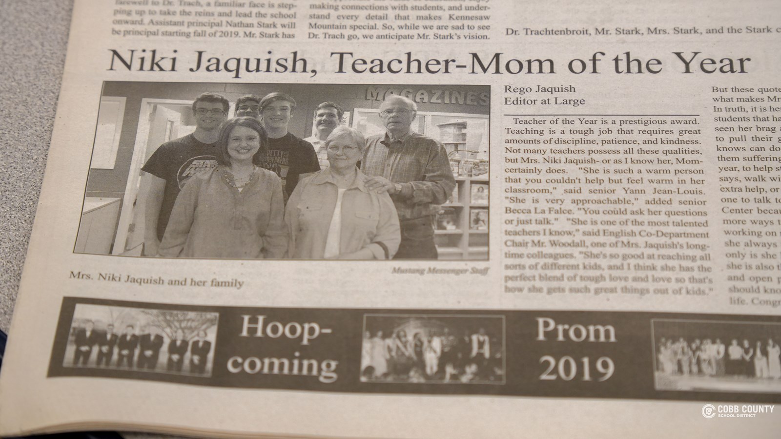 Jaquish was awarded Teacher of the Year for KMHS in 2019.