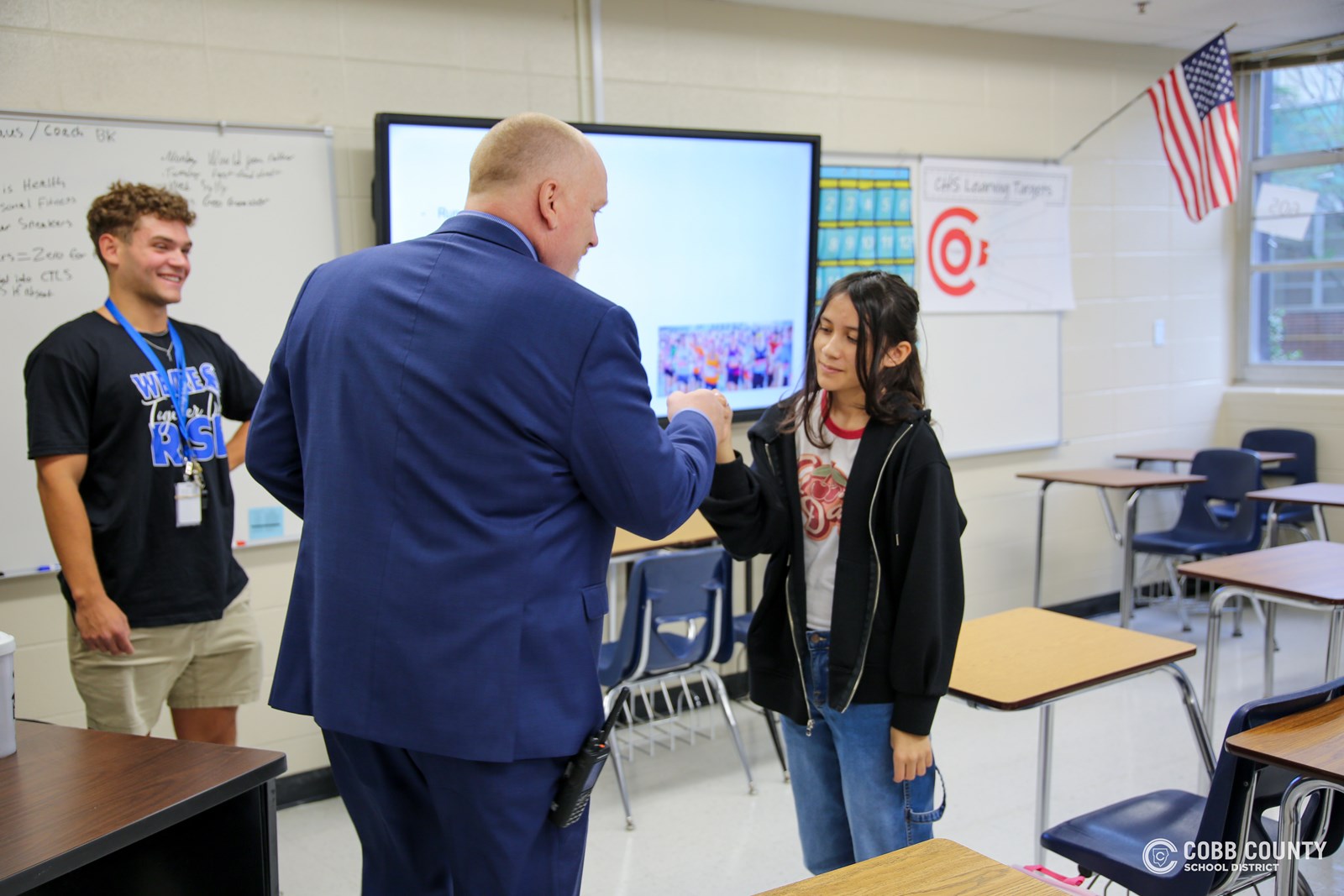 Campbell High School Principal joined students in the classroom on the first day of school, showing support and excitement for a year focused on learning, connection, and student success.
