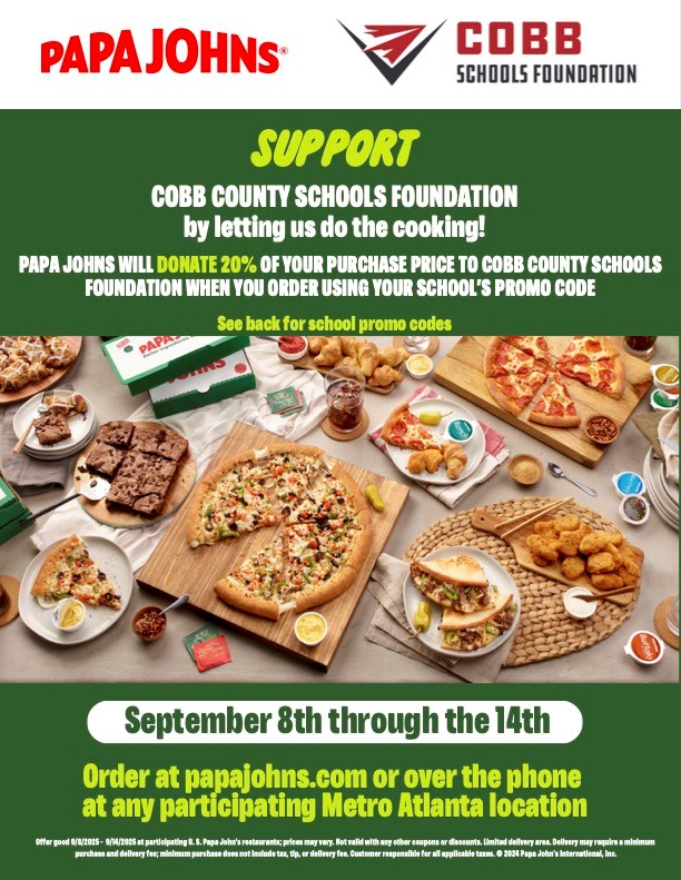 Papa Johns partners with Cobb Schools Foundation to support schools.