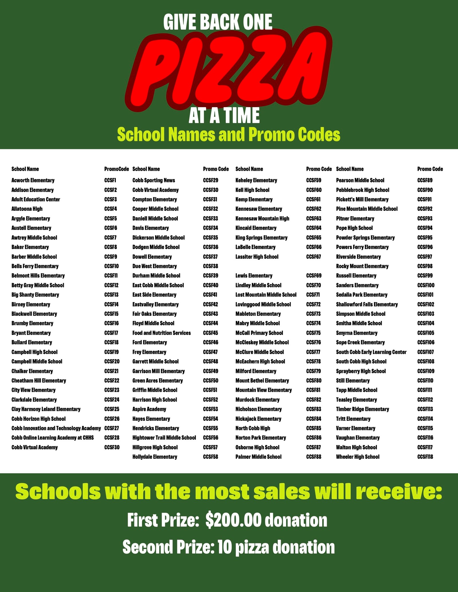 Each Cobb School has its own promo code for the Papa Johns fundraiser through the Cobb Schools Foundation.