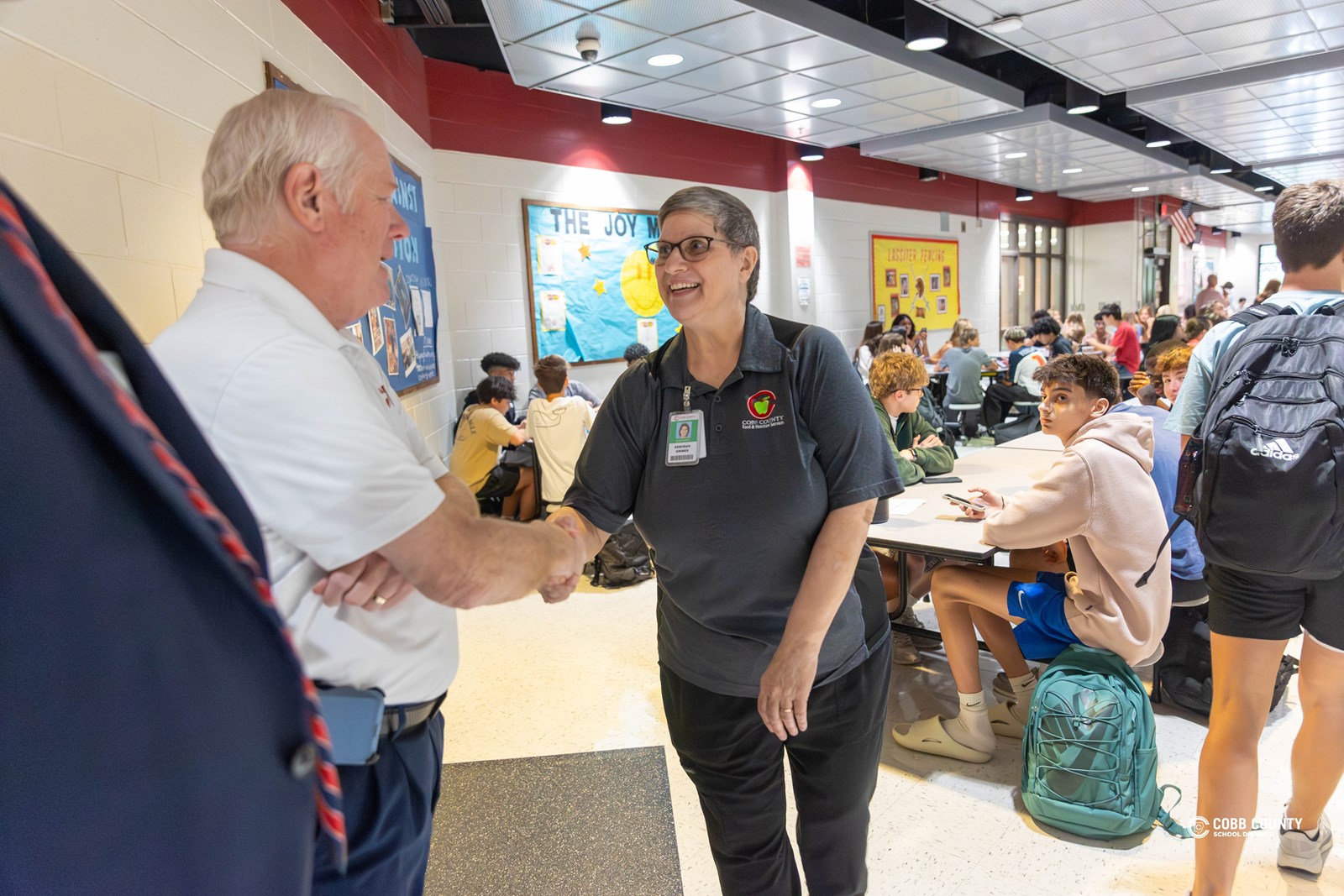 Cobb Schools Board Chair David Chastain visited Lassiter to celebrate the first day of school with students and staff.