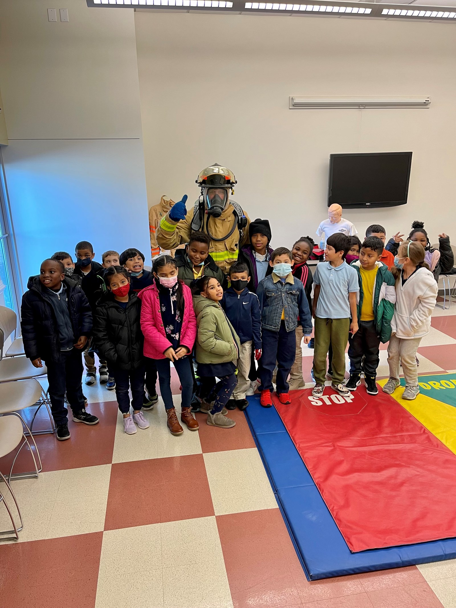 class with fire fighter