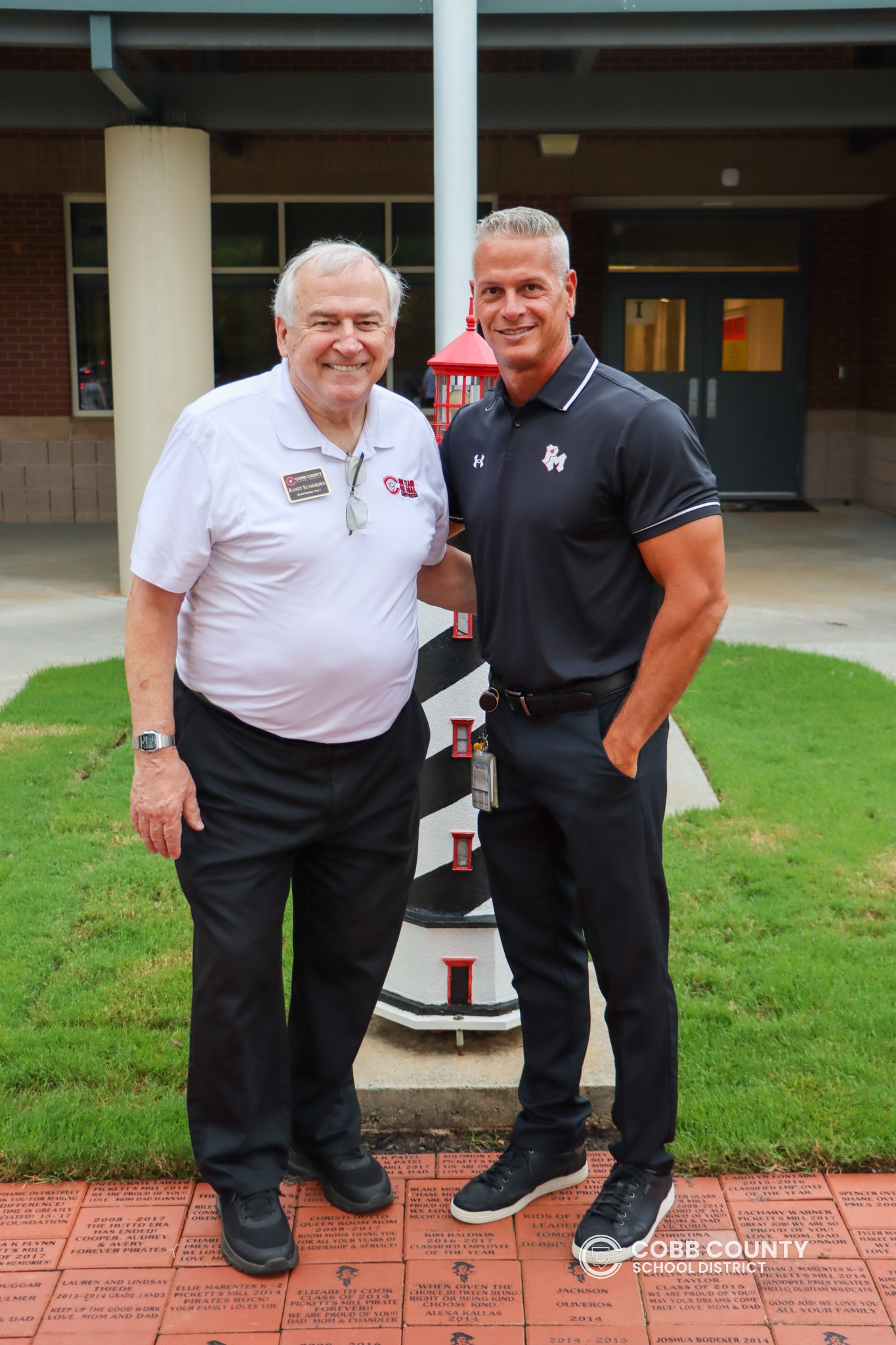 Cobb Schools Board Member Randy Scamihorn visited Pickett’s Mill to join in welcoming students back to school.