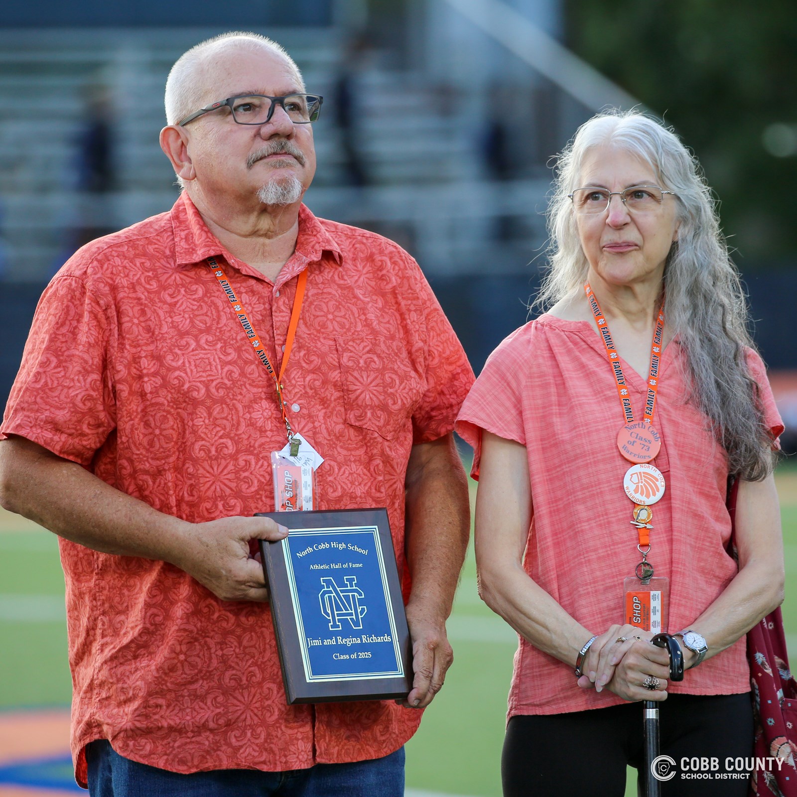 The Richards on the field for the 2025 Hall of Fame Announcement