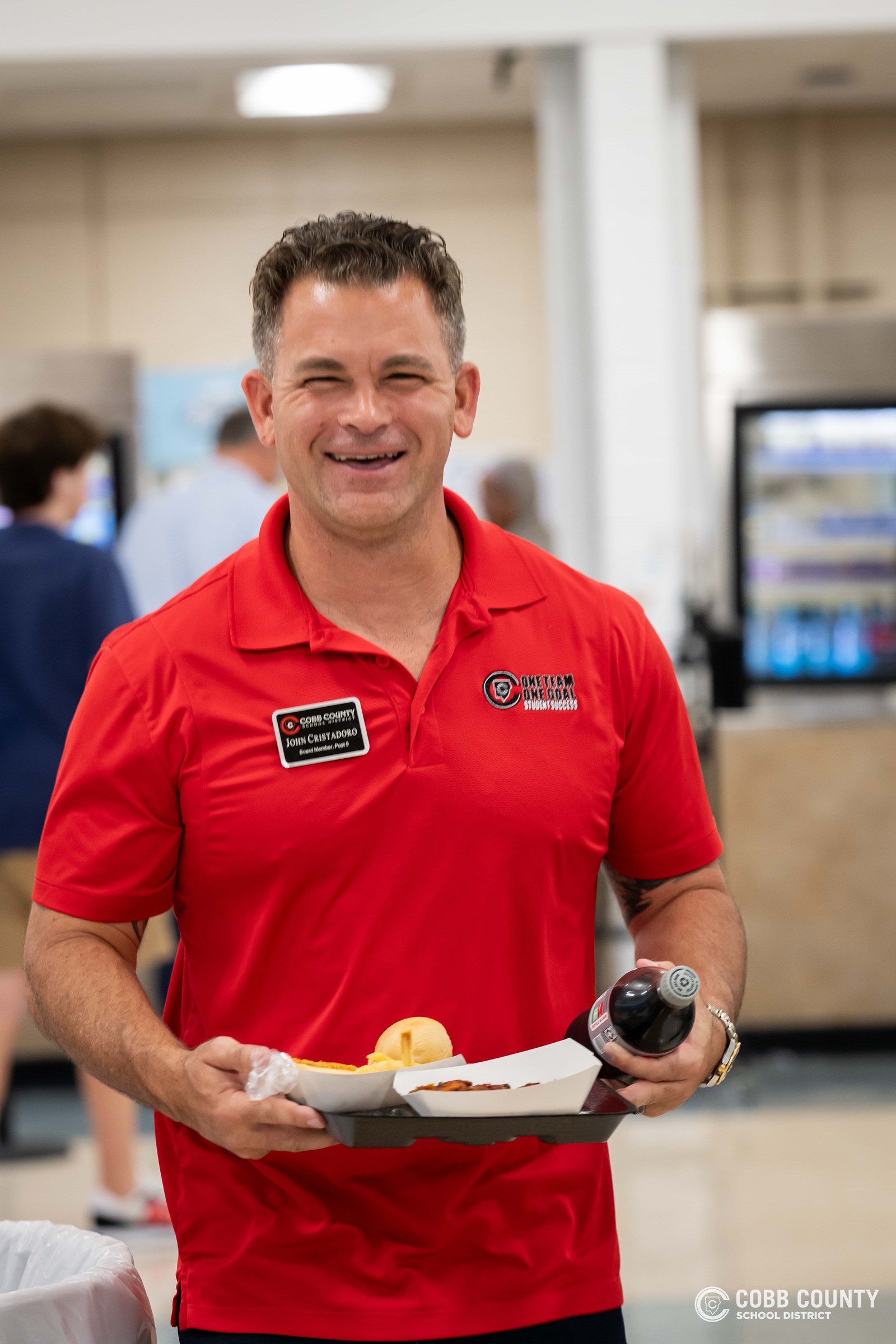 Board Member John Cristadoro joined Pope High School students for lunch on the first day of school, sharing smiles, conversations, and excitement for the year ahead.