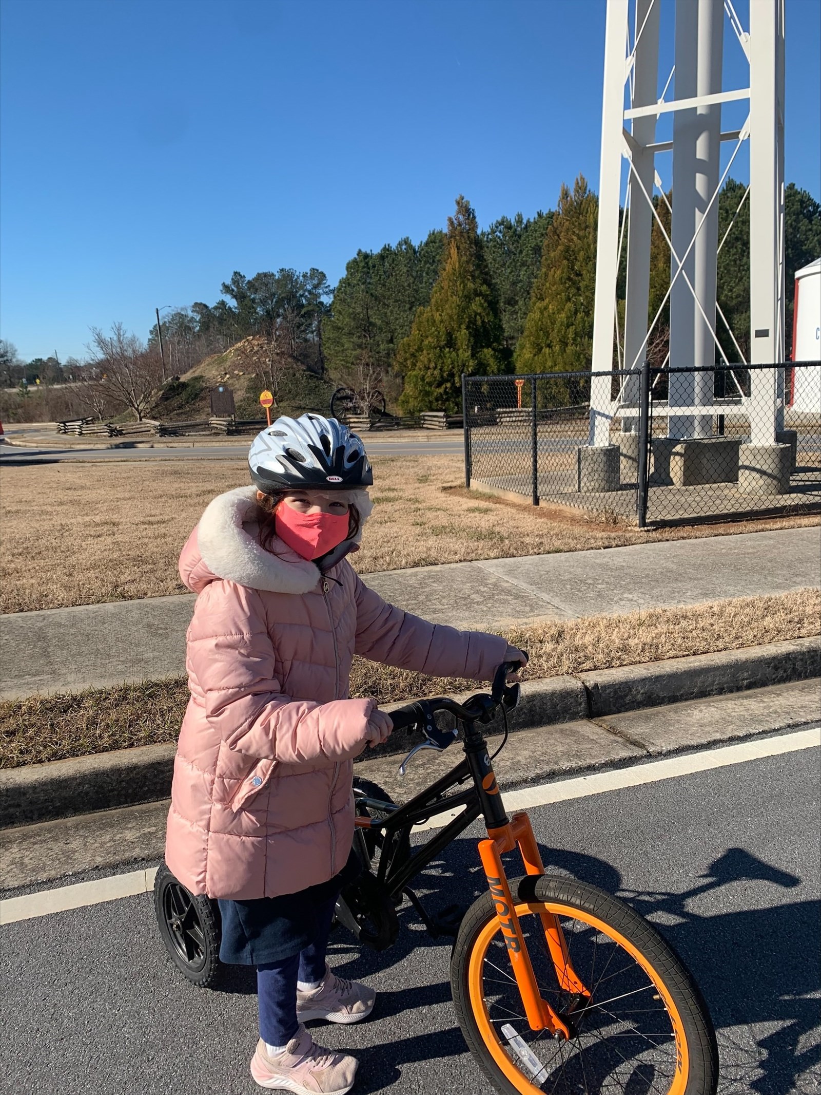 student practicing bike safety