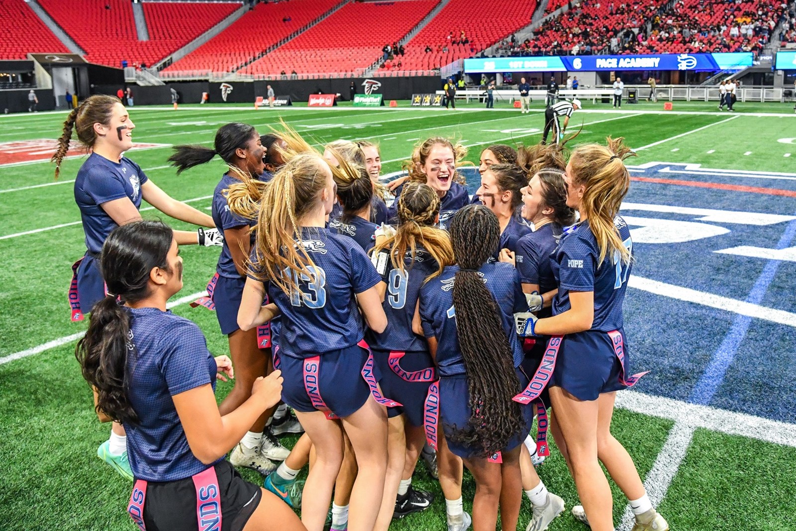 flag football post win celebration