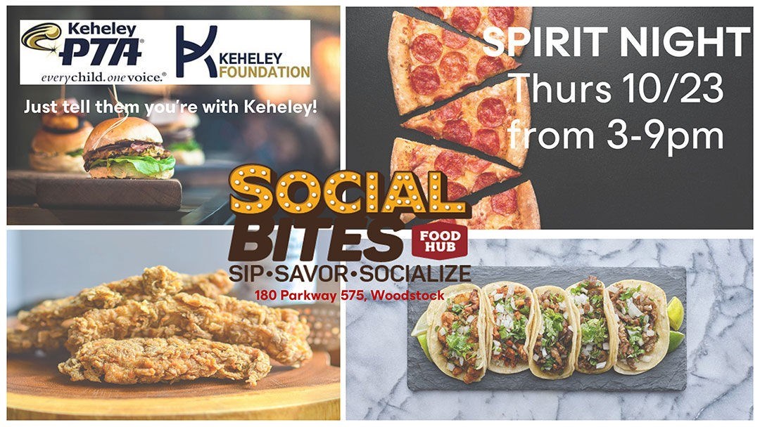 Keheley PTA logo Spirit Night Thurs 10/23 from 3-9pm