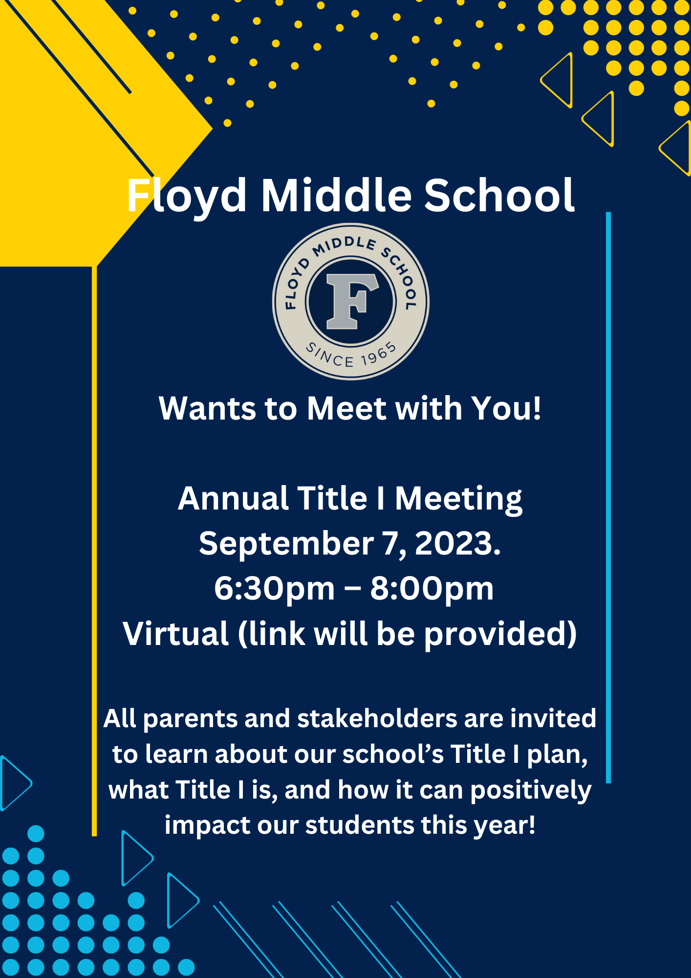Invitation - Floyd Middles Annual Title I Meeting September 7th at 6:30 pm