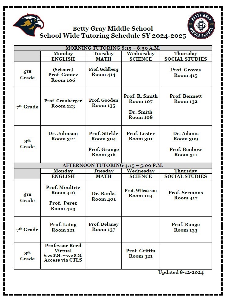 Picture of Betty Grade Middle School Tutoring Plan