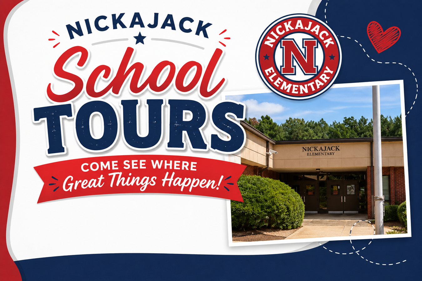 sign with School Tours on it and a picture of the school