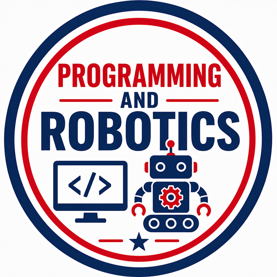 Programming and Robotics in a circle with a picture of a laptop and robot