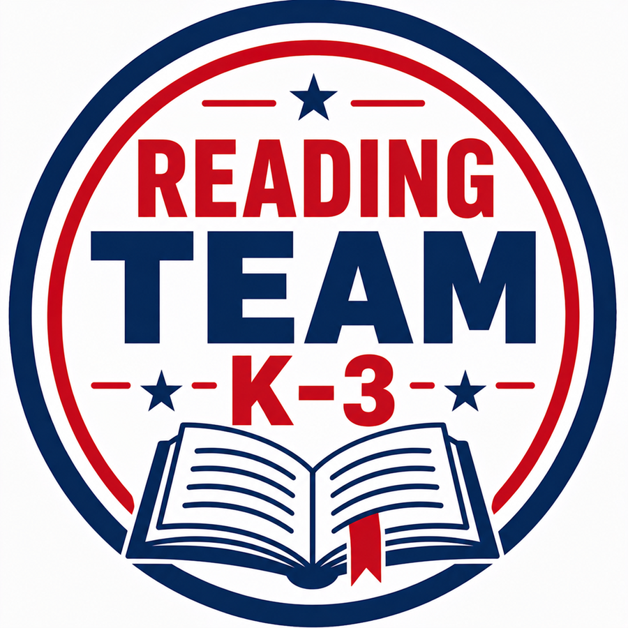 Reading Team K-3 in a circle with a book