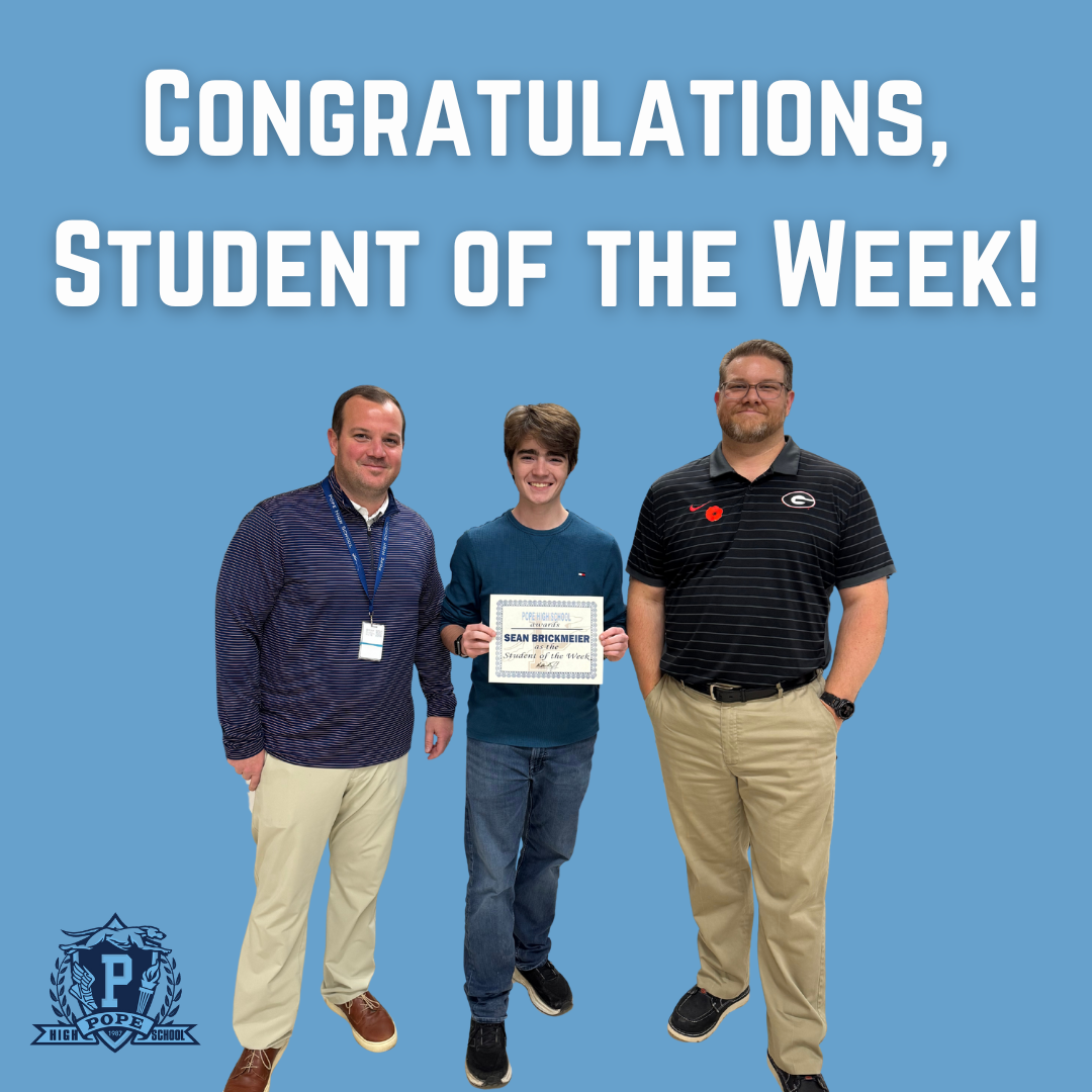 student of the week with principal and teacher