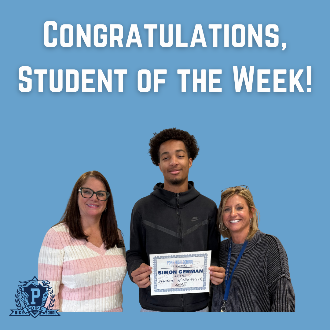 student of the week with principal and teacher