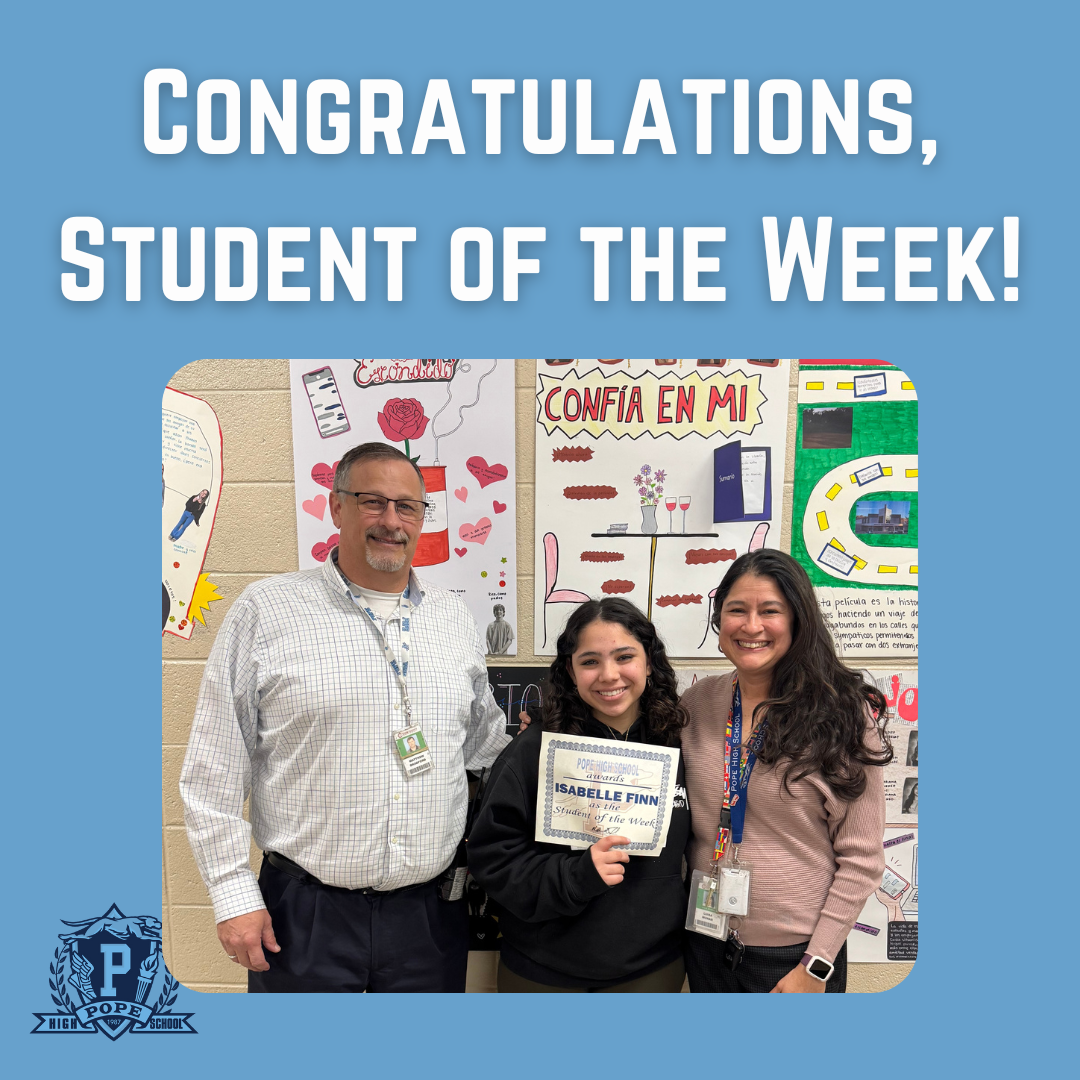 student of the week with principal and teacher