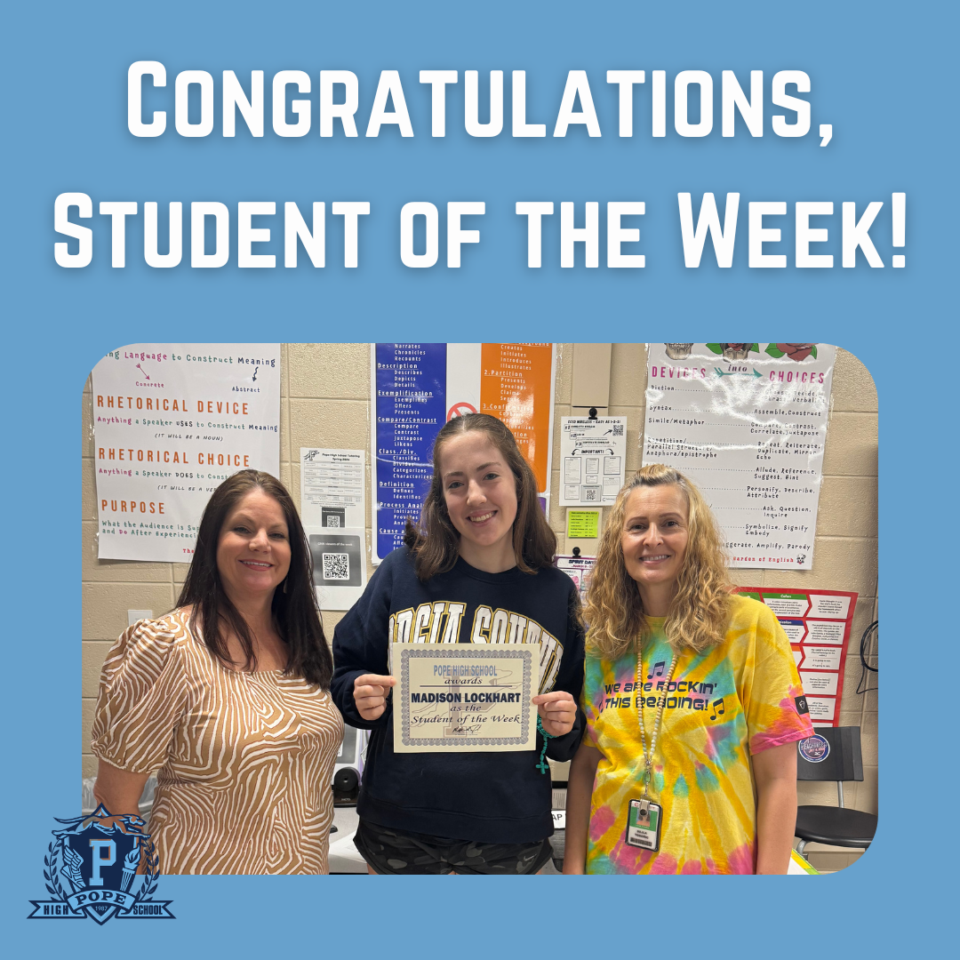 student of the week with principal and teacher