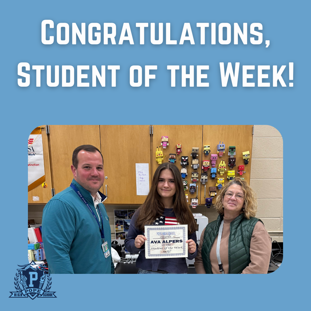 student of the week with principal and teacher