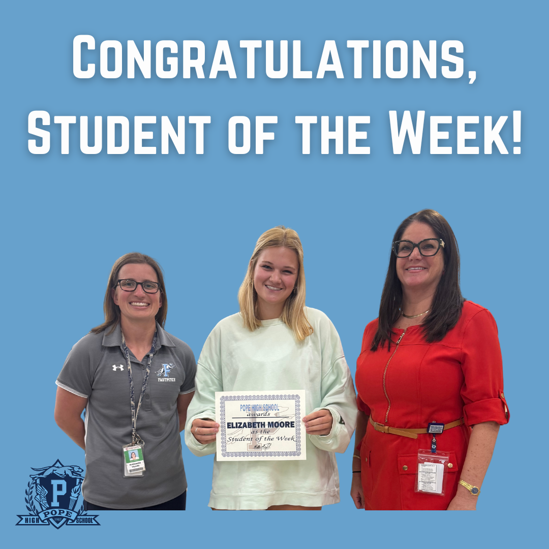 student of the week with principal and teacher