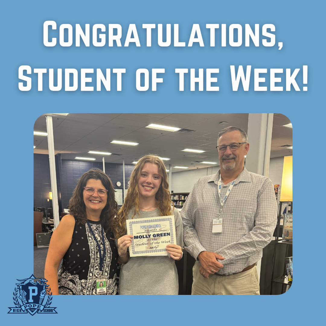 student of the week with principal and teacher