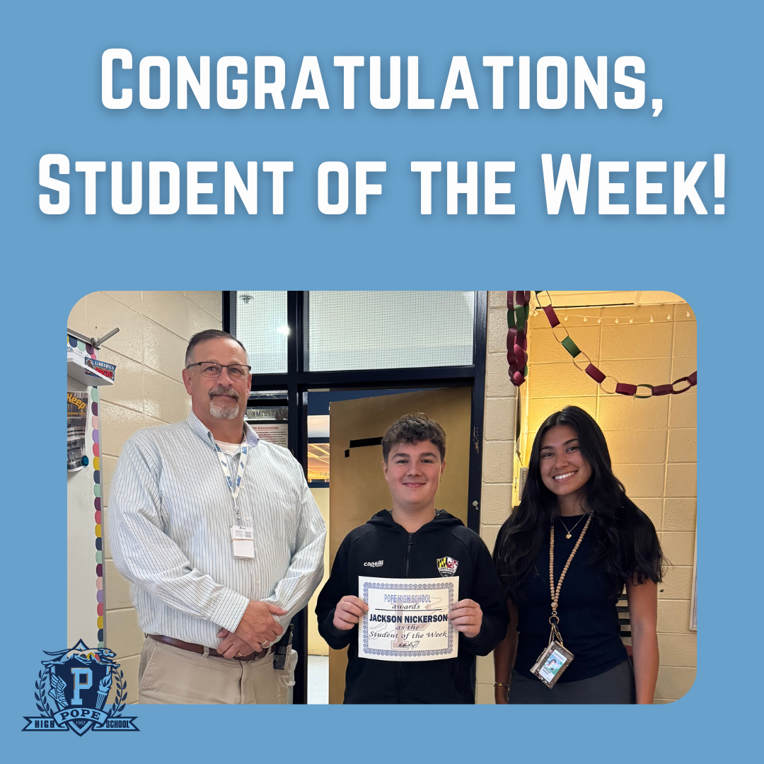 student of the week with principal and teacher