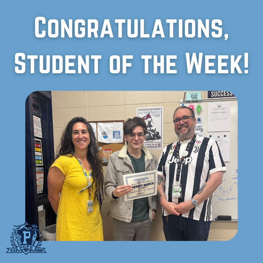 student of the week with principal and teacher