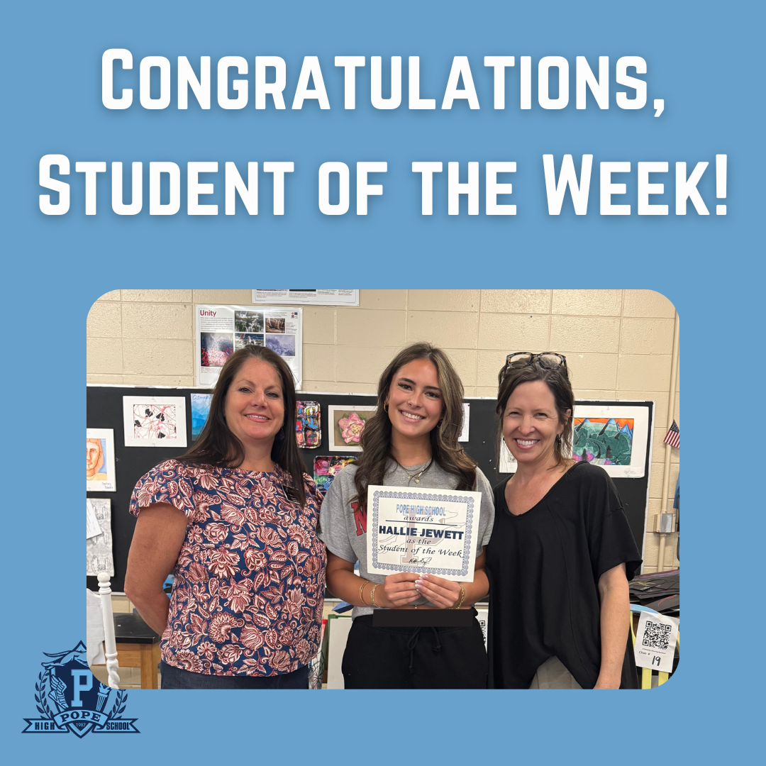 student of the week with principal and teacher