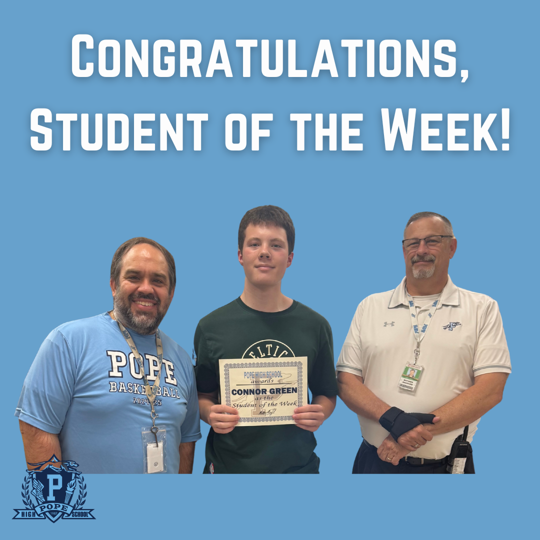 student of the week with principal and teacher