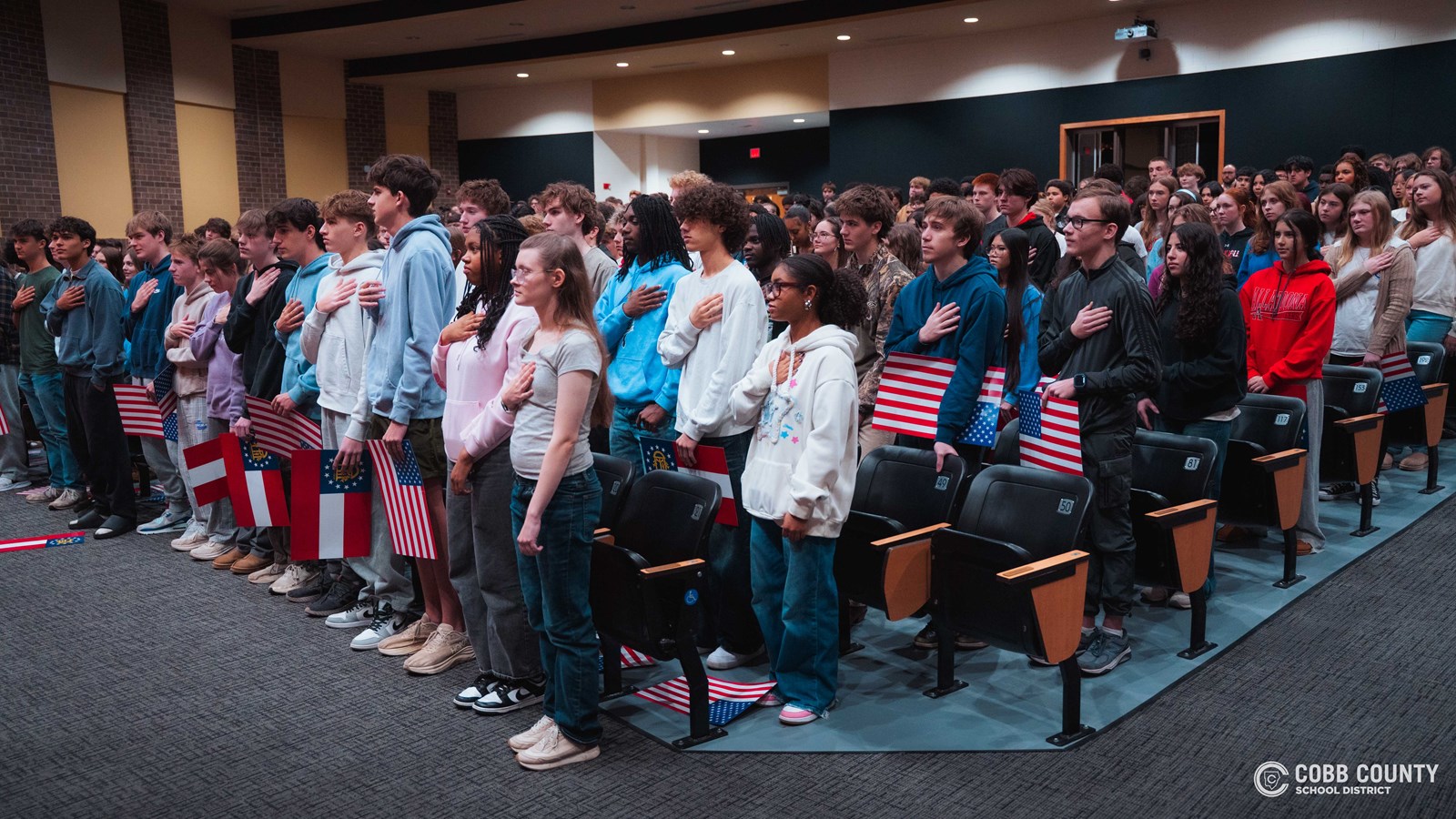 Allatoona High School students standing for the pledge