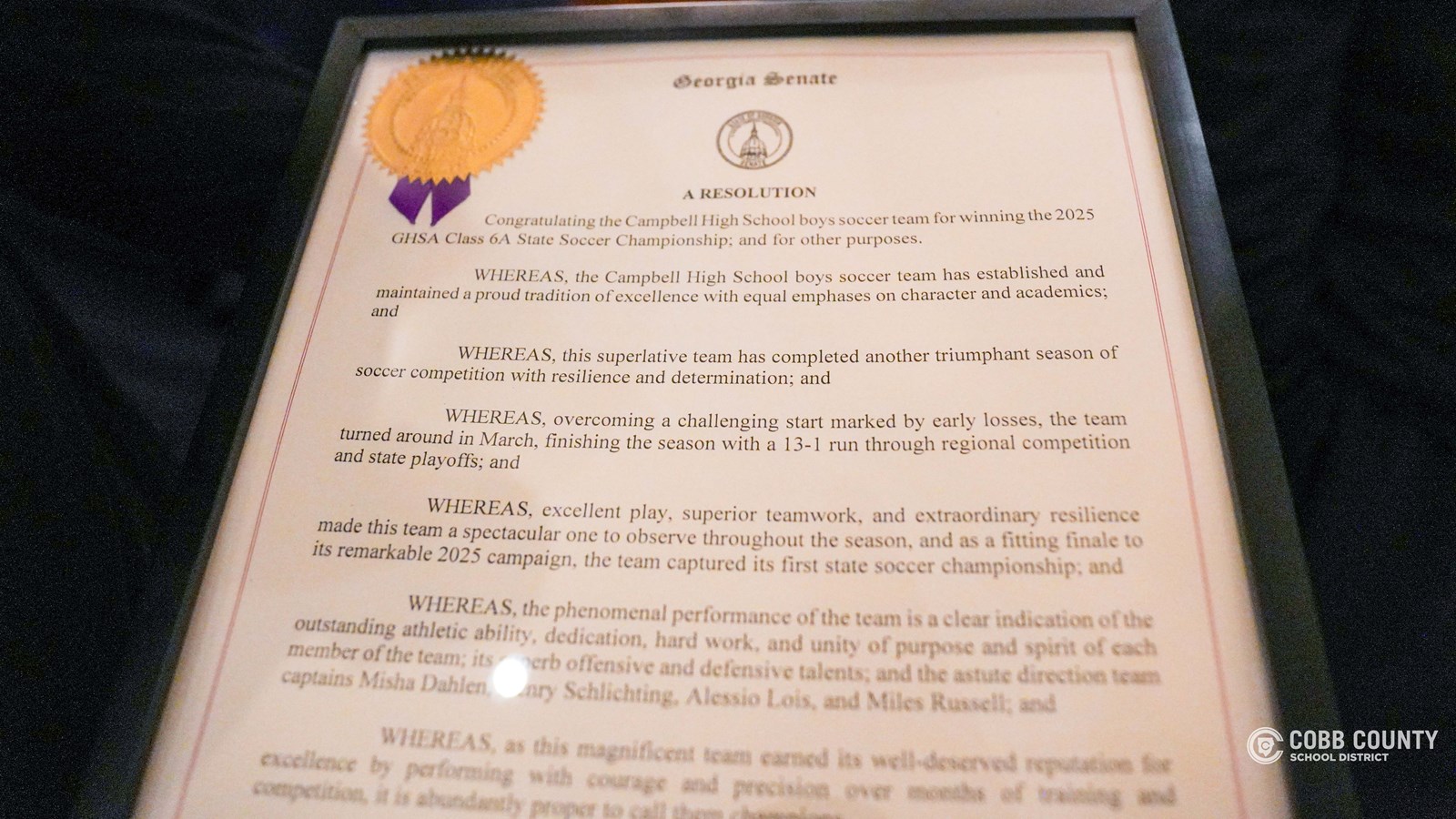 A closeup of the State Resolution