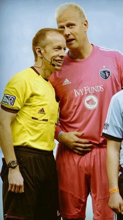 Corey Rockwell shares a laugh with an MLS player