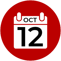 Red circular calendar icon displaying the date October 12.