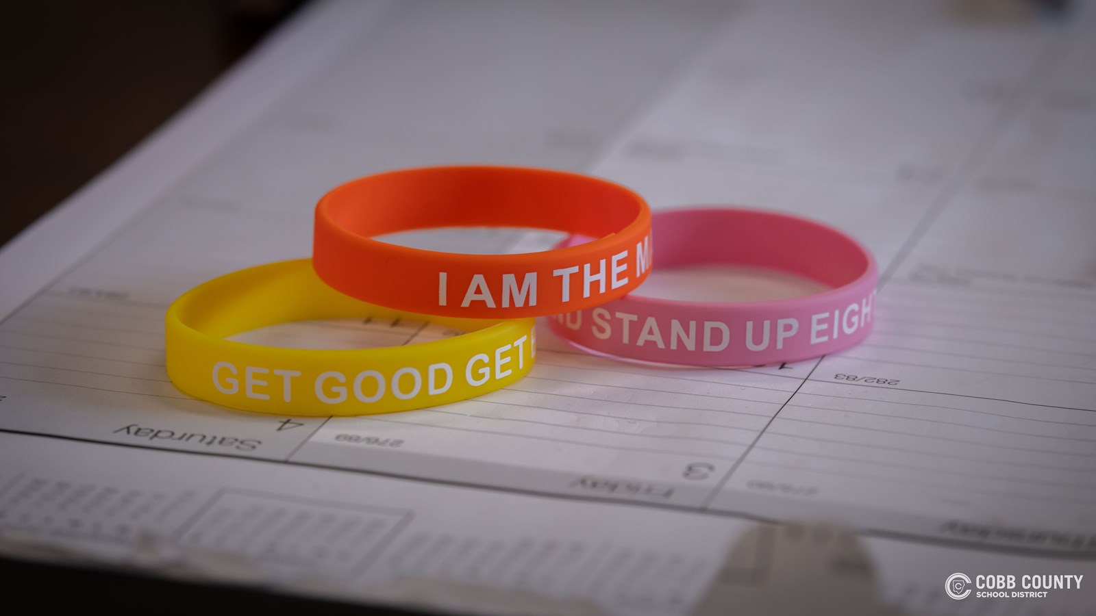 The motivational wristbands that Swinney passed out to students.