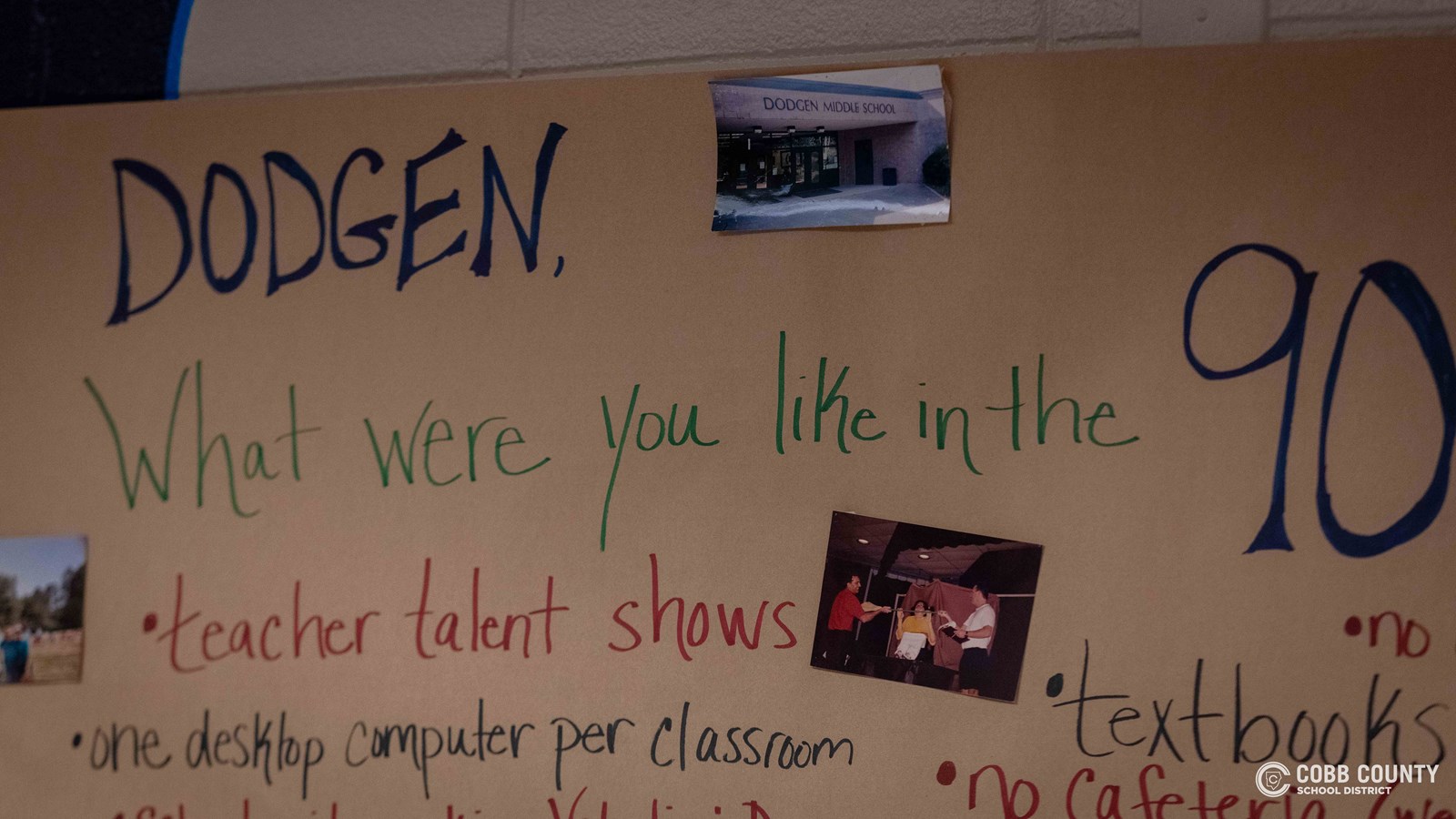 Crowds of students, families, and alumni explore decade-themed displays at Dodgen Middle School’s 50th anniversary STEM Showcase.