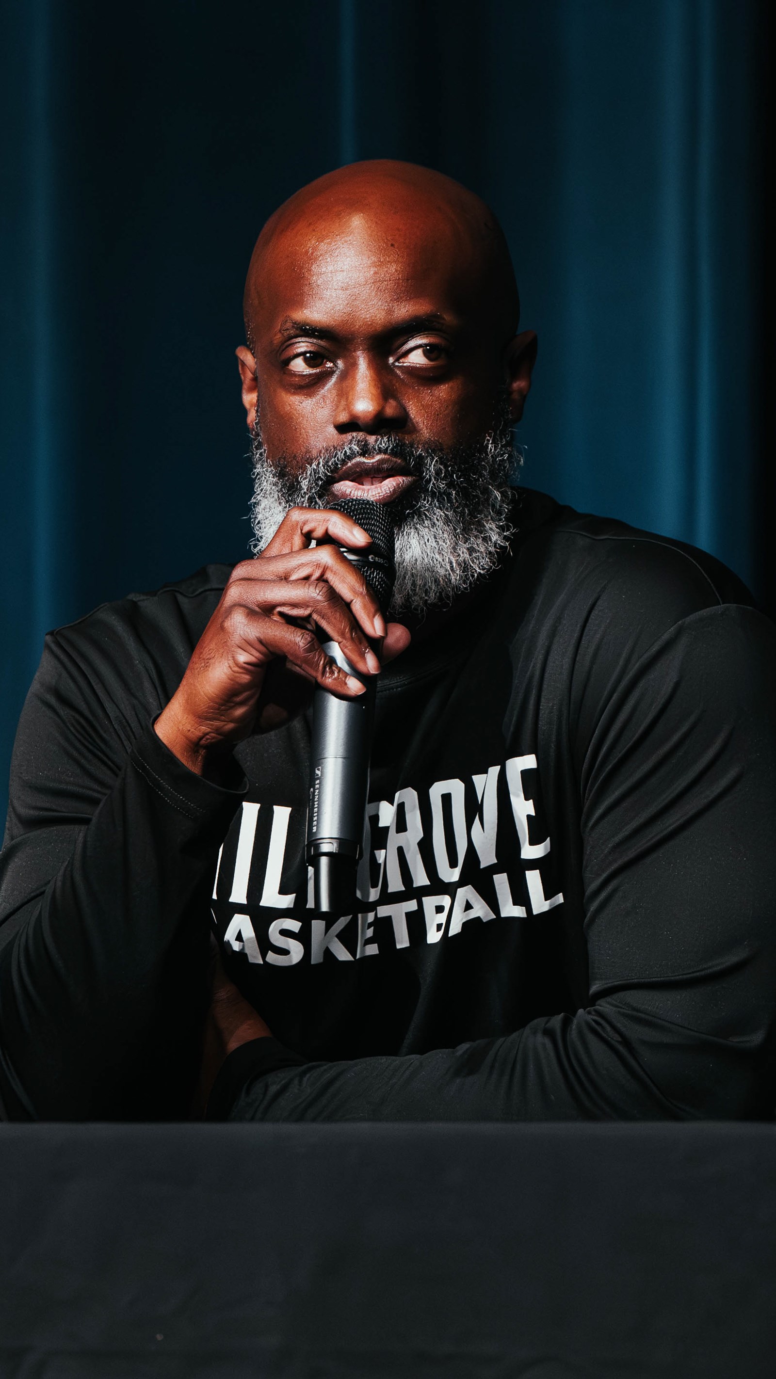 Hillgrove Head Coach Gregory Moultrie talks to media early in the season