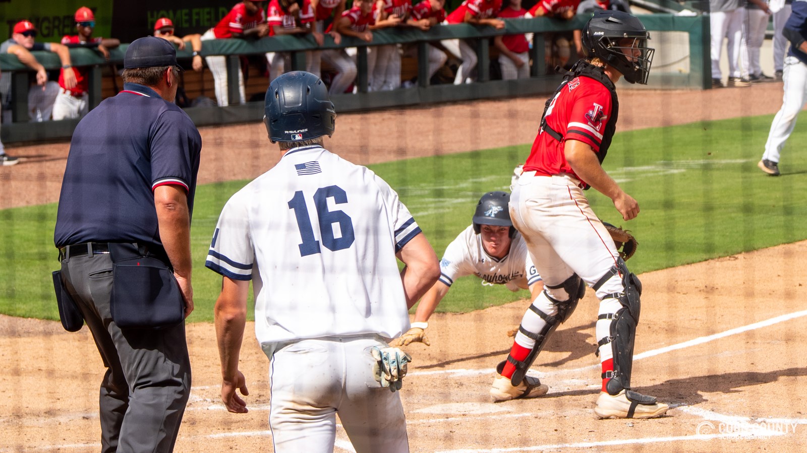 Pope junior Brayden Slorahn slides home for a Greyhound run