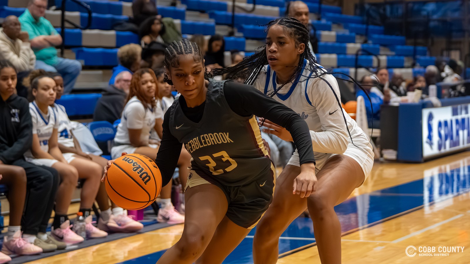 Pebblebrook's Shekinah Hurst drives past the defender