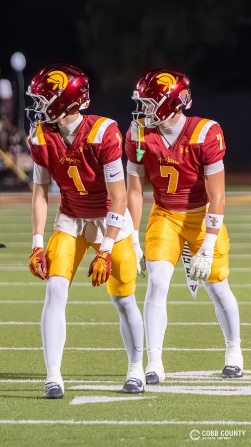 Lassiter's Dalton (1) and Collins (7) Price line up for an offensive snap