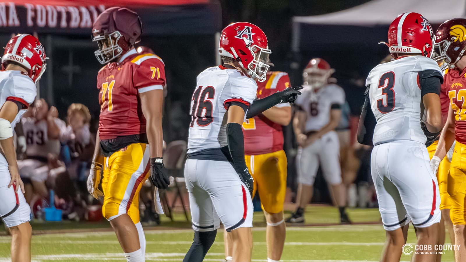 Allatoona's Roman Dupree approaches the line of scrimmage