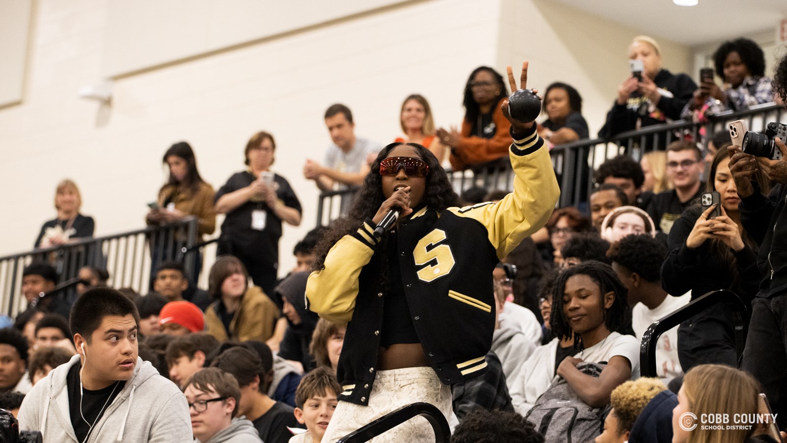 Flau'jae Johnson performs one of her songs for the Sprayberry pep rally